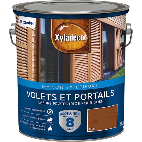 Lasure Protectrice pour Bois Extérieur - Volets, Portails, Portes, Fenêtres - Couleur : Satin Teck - Quantité : 5L - 5324260 (1/5)