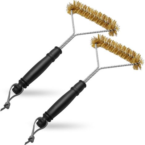 Lot de 2 Brosse Barbecue Laiton Poignée Anti-brûlure Nettoyage Grille Four Pizza Gaz Charbon