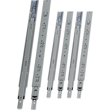 Randaco Guías para cajones 45 kg, 3 partes, acero laminado en frío, guía telescópica, para cocina, baño y oficina 3 par 600mm (1/5)