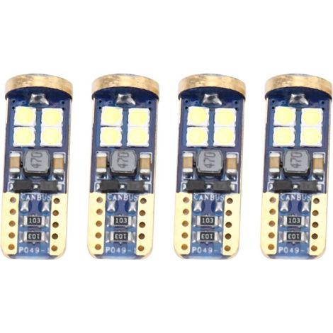 Lot de 4 ampoules LED T10 168 W5W 194 SMD 3030, puce Canbus pour intérieur, plafonnier, carte, porte, éclairage de plaque d'immatriculation, blanc CB T10-12SMD-3030 (1/4)