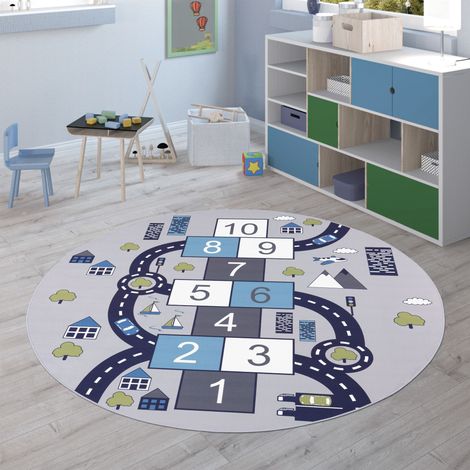 Paco Home Kinderteppich Teppich Rund Kinderzimmer Spielteppich Straßenteppich Modern Grau, 160 cm Rund