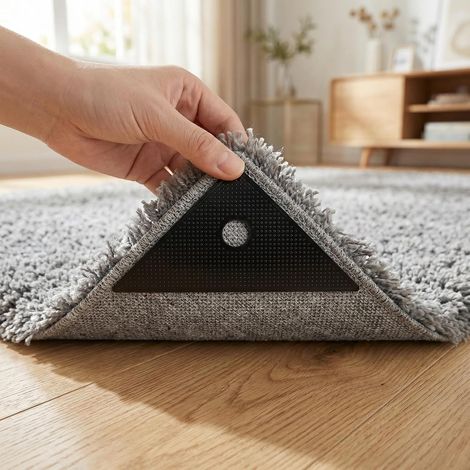 CCYKXAPieces Anti-Slip Rug Grippers, Triangular, Washable and Reusable, Anti-Slip Carpet Stickers for Tile, Parquet and Wood Floors, Black (1/5)