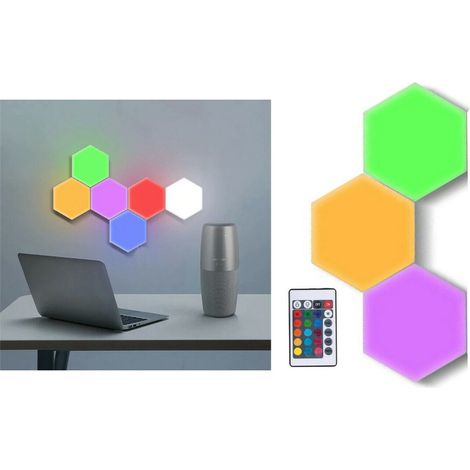 SET 3PZ LUCI DA PARETE RGB ESAGONALI APPLIQUE CON TELECOMANDO MULTICOLOR TEB0383 (1/3)