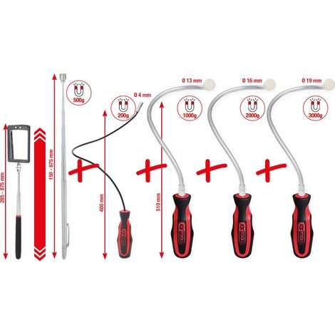 KS Tools Flexibler und Teleskop-Magnethalter und Inspektionsspiegel-Satz, 6-tlg