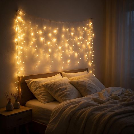 Froadp 10m Lichterketten Eiszapfen LED Vorhang 400 LEDs Transparent Regenkette 8 Lichtmodi Aesthetic Weihnachts Warmweiß Partydekoration Lichtervorhang (1/5)