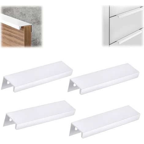 4-teiliges Set – Verdeckte Möbelgriffe – Küchengriffe – Schubladengriffe – Versteckte Schranktürgriffe – Verdeckte Schrankgriffe – Robust und langlebig – Weiß – 12 x 3,2 x 1,8 cm – Geeignet für Kleide (1/5)
