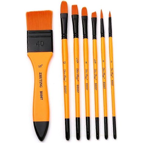7 Brosses à Peinture Professionnelles - Set de Pinceaux Ronds à Pointe Fine en Nylon pour Artistes (1/4)