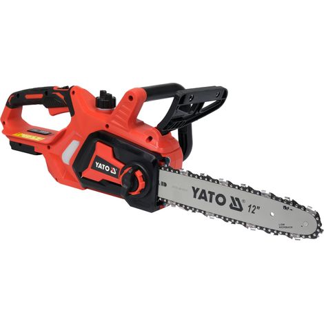 YATO, Modell YT-828138, Elektro-Kettensäge, ideal für den professionellen Schnitt de Holz, 18V-Motor, leistungsstark und leicht, Verwendung in der Gartenarbeit, Beschneiden und Wartung.
