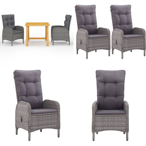 Ensemble à manger de jardin 3 pcs Gris - Table de jardin - Chaises de jardin (1/5)