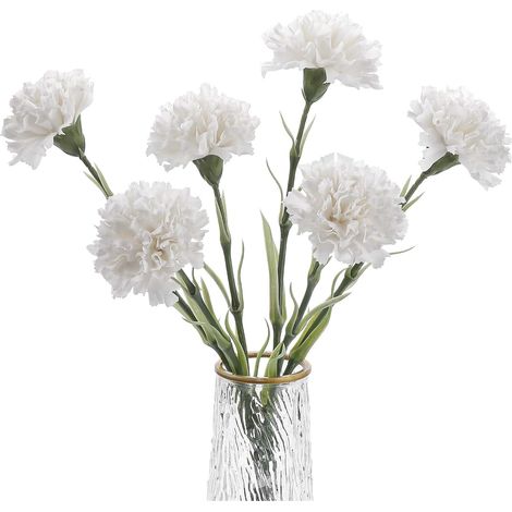 Fleurs d'œillets artificiels 6pcs, Fausses Fleurs en Soie, Faux œillets avec 46cm de tiges Longues pour Mariage, Maison, centres de Table(Blanc) (1/5)