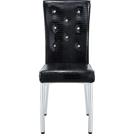ELVMI Set mit 2 Esszimmerstühlen, Rückenlehne mit Kristallknöpfen, Verstellbare Füße, PVC und Metall, Schwarz (1/5)