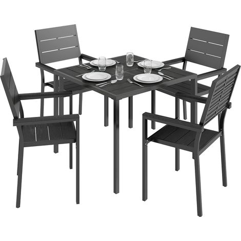 Outsunny 5 Pieces Garden Dining Set, Outdoor Furniture with HDPE Table