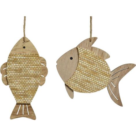Decoro pesce in legno e iuta
