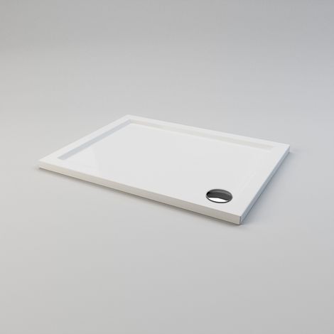 ELEGANT 1000 x 760 x 40 mm Shower Tray Slimline Square Shower Enclosure Base Gloss White with Waste Trap (1/5)