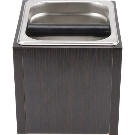 Poubelle à marc de café carrée en acier inoxydable avec boîte en bois, récipient à déchets pour café (1/5)
