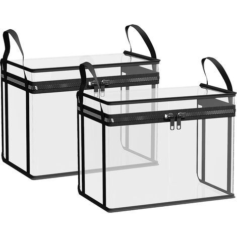 Panier de Rangement Peluches Noir Transparent Grande Taille Lot de 2 avec Poignée et Fermeture Éclair pour Poupées (1/4)