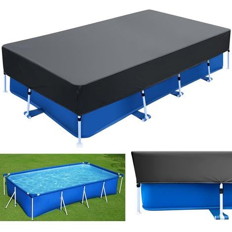 Bâche de piscine rectangulaire 450 x 220 cm Rectangular Pool Cover Bâche de couverture plus épaisse et durable coupe-vent imperméable anti-poussière pour piscine rectangulaire à cadre (1/5)