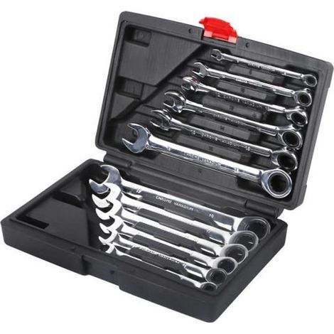 WISS 12PCS Malette Jeu Combiné Clé Mixtes a Cliquet 8-19mm Métrique Dent Clé Plate - Molette Réversible Mixtes Outil (1/4)