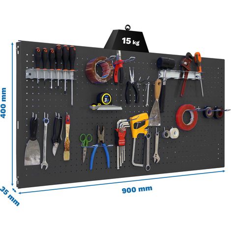 SimonRack Panneau Mural Perforé Porte-Outils avec 25 Crochets – 400x900x35 mm – Acier Antracite – Simonwork