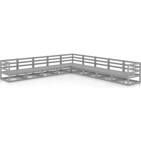 Maison Exclusive - Set Divani da Giardino 9 pz Grigi in Legno Massello di Pino (1/5)