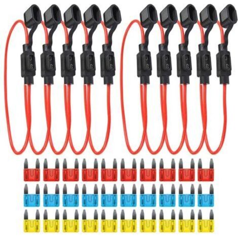 Pack de 10 porte-fusibles pour fusibles automobiles avec boîtier entièrement encapsulé porte-fusible à lame porte-fusible de voiture étanche porte-fusible à lame en ligne (1/4)