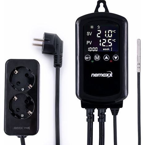 NEMAXX® NTP16 Digitales Steckdosenthermostat [230V] – Programmierbarer Temperaturregler mit 2 Relais/Steckdosen & NTC Sensor – Heiz- & Kühlthermostat bis 3000W / 16A – Wochenprogrammierung,Plug & Play (1/5)