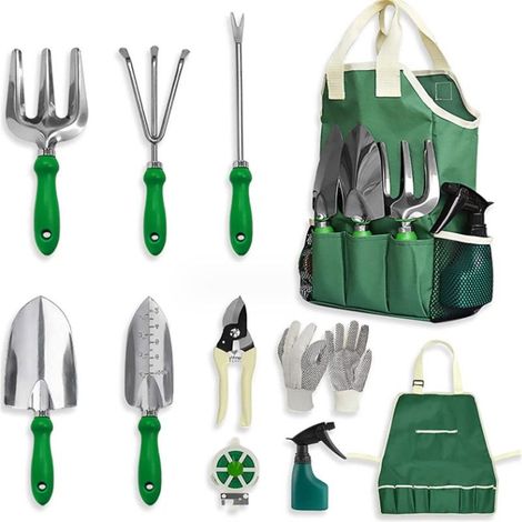 Children's garden tool set – Versatile for the home garden, 11-piece stainless steel set with green handles 322010cm (1/5)