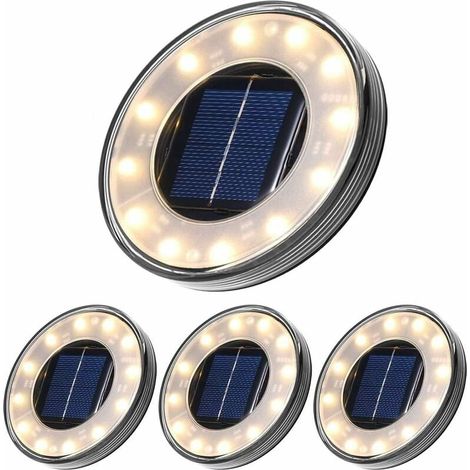 Lot de 4 lampes solaires LED pour sol, Tomshine 12 LED, éclairage extérieur solaire, étanche IP68, lampadaires, lampe enterrée pour allée, jardin, terrasse, cour, pelouse (blanc chaud) (1/4)