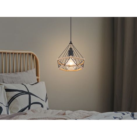 LED Pendelleuchte mit Hanfseil und Drahtgestell Schwarz, Ø 25cm (1/5)