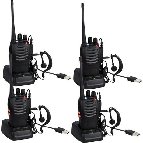 4 talkies-walkies, 16 canaux, avec fonction lampe torche, adaptés à une utilisation en extérieur, résistants, portables, noir (1/5)