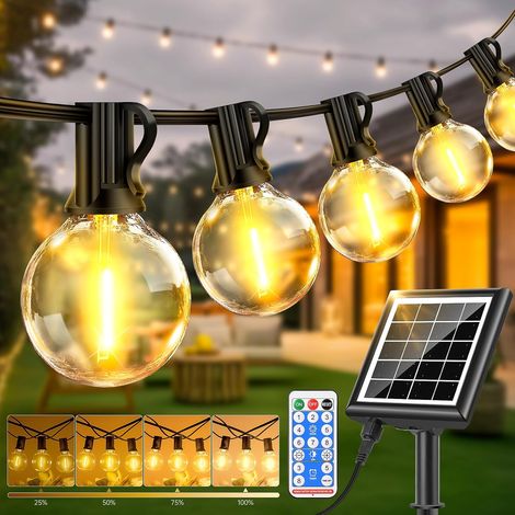 Kit Guirlande Solaire Extérieur 10m - 20 LED G40 - 2700K Blanc Chaud - Télécommande + Minuterie - Pour Pergola, Événements Extérieurs (1/5)