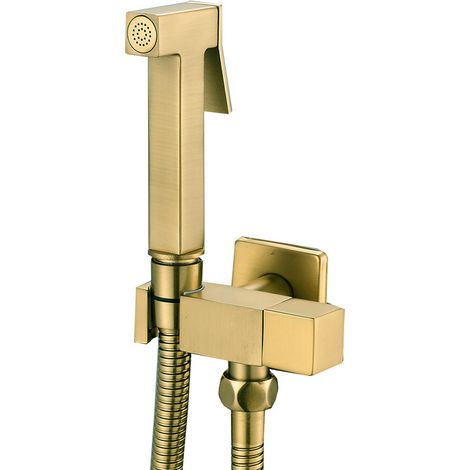 Kit de ducha de pared cuadrado en latón cromado para bidé (Oro cepillado)