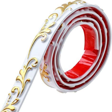 Bande murale auto-adhésive flexible de 500 cm, idéale pour les bords de miroirs, les murs et les revêtements muraux (Blanc + Or). (1/5)