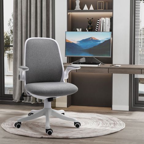 Sedia da ufficio girevole, sedia da scrivania inclinabile, regolabile in altezza, braccioli sollevabili, 62,5x60x94-104 cm, grigia