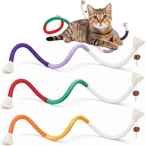 Juego de 3 juguetes masticables de cuerda para gatos - 70 cm de largo - cuerda de sisal y algodón natural - juguete para gatos con hierba gatera - mascota - anillo de dentición amigable y oral (1/5)