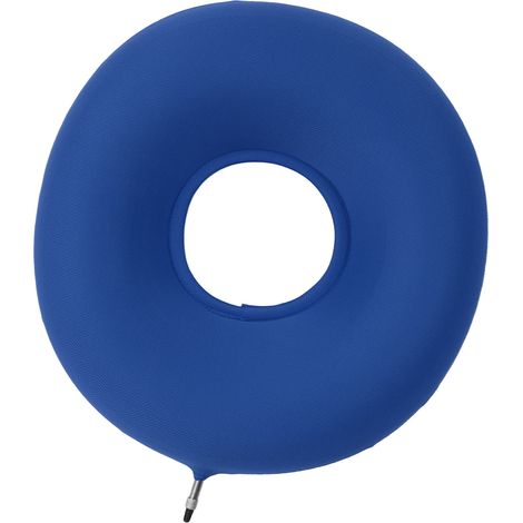 Coussin gonflable en forme de beignet prévient les escarres. Coussin rond et épais, de forme annulaire, pour patients et personnes âgées. Bleu. (1/5)
