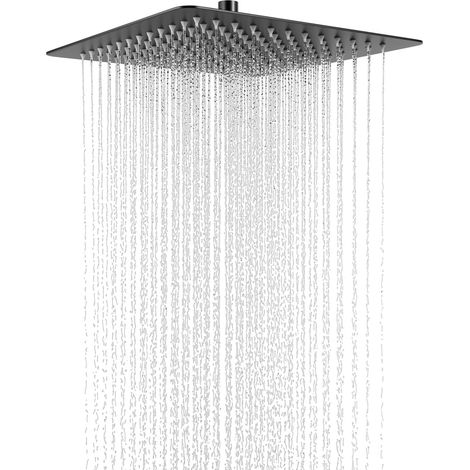 Pommeau de Douche à pluie, Douche pluie 12 pouces Noir,Tete de douche carré 30 x 30 cm, Douche de tête en acier inoxydable, Douche de tête à angle réglable, Montage au plafond ou mural. (1/5)