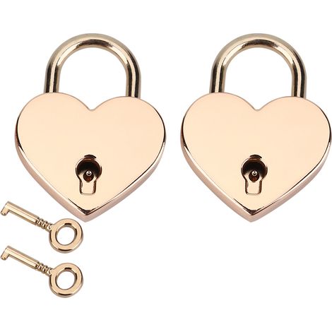 Lot de 2 cadenas en forme de cœur et clé squelette, en métal, pour bagages, agenda, livre ou boîte à bijoux. (1/5)