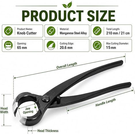 Concave Bonsai Tongs Curved Handle Branch Cutter 210 mm Bonsai Tongs 21 x 7 x 3 cm Pruning Tool for Bonsai and Small Branches in the Garden (1/2)