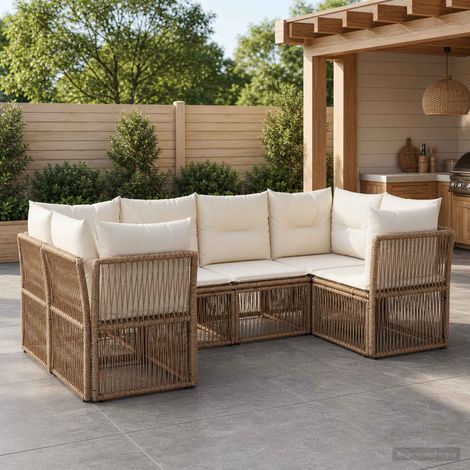 vidaXL Conjunto de sofás de jardín 6 uds. 6-Número de plazas Beige (1/5)