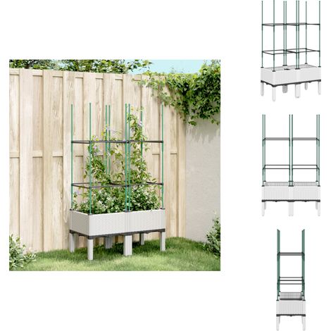 Jardinière avec treillis blanc 80x40x142,5 cm PP - Jardinierre En Rotin - Jardinière Extérieure - Pot Plante Grimpante - Pot Fleuri - Jardinière Surélevée (1/5)