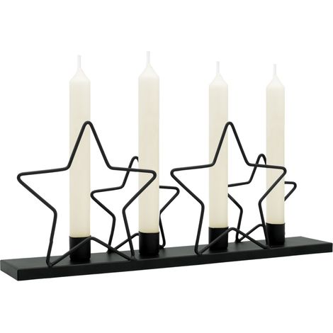 Metall Kerzenständer mit Sternen schwarz - 39 x 16 cm - Advents Kerzenhalter für 4 Stabkerzen - Deko Kerzenleuchter für Stabkerzen Tafelkerzen für Weihnachten modern elegant