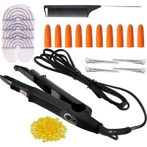 Outils D'extensions De Cheveux Professionnels, Connecteur Fer Thermique, Baguette, Ensemble D'outils Fusion, Colle À Kératine Italienne, Pinces, Peigne Protection Des Doigts Gain Temps Efficace (1/5)
