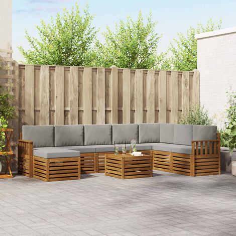 Ecksofa Set 9 pcs Natürlich und Hellgrau Massivholz Akazie (1/5)