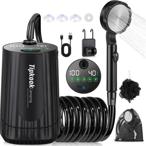 Douche Portable, [10000mAh] Douche de Camping,Électrique Rechargeable,Imperméable, avec Afficheur Intelligent et Pomme de Douche 5 Modes pour Extérieure,Camping,Randonnée (1/5)