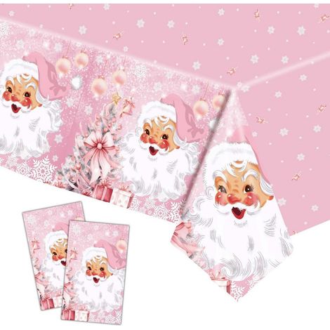 2er Set Weihnachtstischdecken Rosa 137x274cm mit Weihnachtsmann Motiv