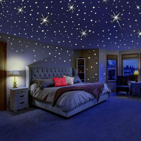 Leuchtende Sternenaufkleber für Decke oder Wand – Raumdekorationsset mit leuchtenden Aufklebern – Im Dunkeln leuchtendes Sternen- und Sonnensystem-Aufkleberset fürs Zimmer (1/4)