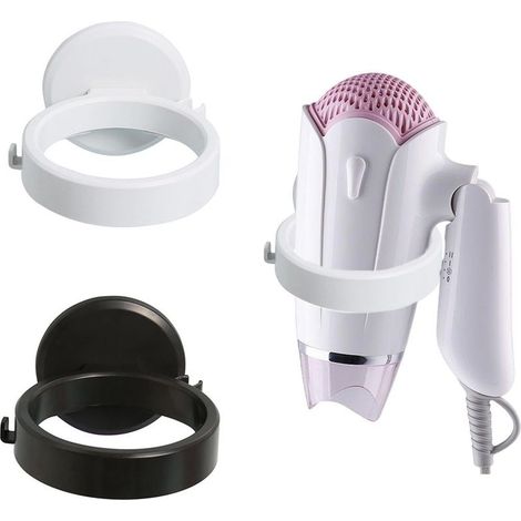 2 Pièces Rack De Rangement De Sèche-Cheveux, Support Mural en Plastique, Accessoires De Sèche-Cheveux, Grille De Rangement De Salle De Bain (Noir Et Blanc). (1/5)