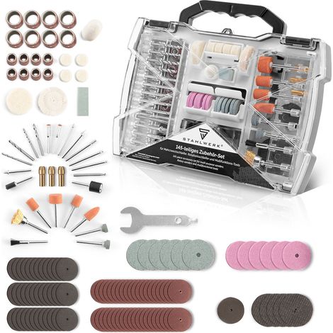 STAHLWERK Set di accessori da 145 pezzi per smerigliatrici multiuso