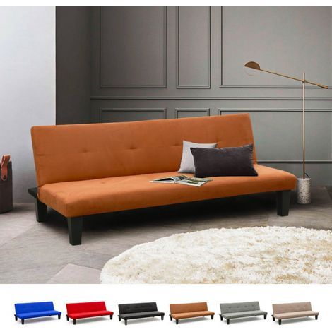 Modus Sofà – Canapé convertible 2 places clic-clac microfibre – Dimensions 175x80x70 cm – Dossier inclinable 3 positions – Couleur marron (1/5)